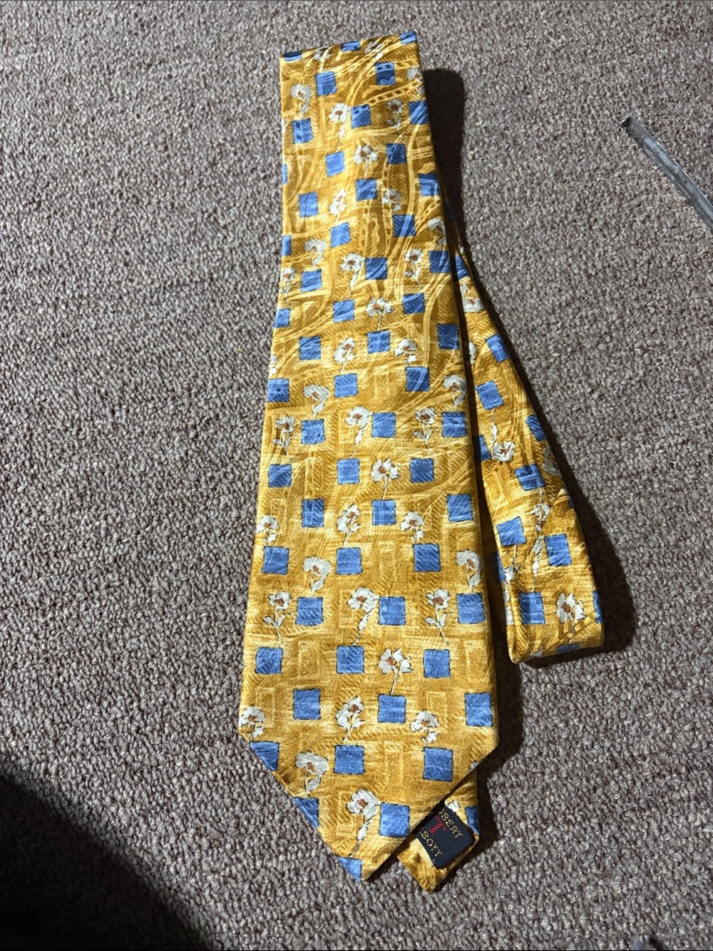 Robert Talbott Gold Tie with Light Blue Squares